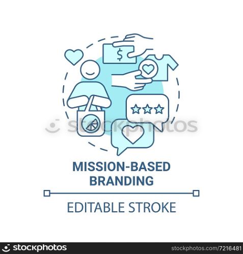 Mission based branding blue concept icon. Social entrepreneurship abstract idea thin line illustration. Business values and principles. Vector isolated outline color drawing. Editable stroke. Mission based branding blue concept icon