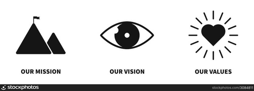 Mission vision values vector icon. Flat visualisation and mission symbol.