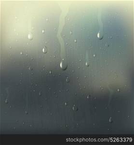 Misted Wet Glass Drops Realistic Composition. Colored misted wet glass drops realistic composition with rain stains on the window vector illustration