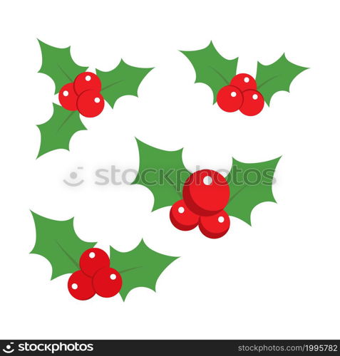 Mistletoe. Holly berry Christmas icon.