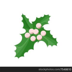Mistletoe traditional Christmas design ornament of green leaves and berries. Single holiday celebration symbol, realistic style isolated on white vector. Christmas Decoration Mistletoe Vector Isolated