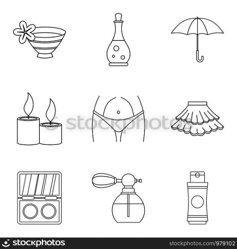 Mistress icons set. Outline set of 9 mistress vector icons for web isolated on white background. Mistress icons set, outline style
