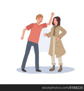 Misunderstanding, conflict, disagreement concept. Angry People shouting and fight. Flat vector cartoon illustration
