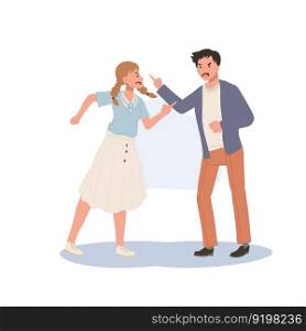 Misunderstanding, conflict, disagreement concept. Angry People shouting and fight. Flat vector cartoon illustration