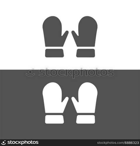 Mittens vector icon on dark and white background