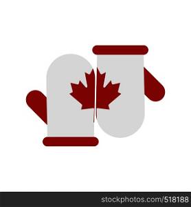 Mittens with a maple leaf icon in flat style isolated on white background. Mittens with a maple leaf icon, flat style