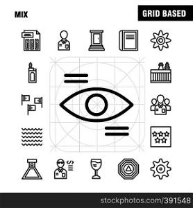 Mix Line Icons Set For Infographics, Mobile UX/UI Kit And Print Design. Include: Cog, Gear, Settings, Setting, Flask, Lab, Test, Tube, Icon Set - Vector