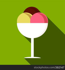 Mixed ice cream in a bowl icon. Flat illustration of mixed ice cream in a bowl vector icon for web isolated on lime background. Mixed ice cream in a bowl icon, flat style