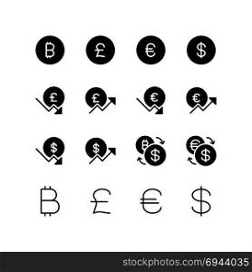 Mixed icon set of international currency symbols