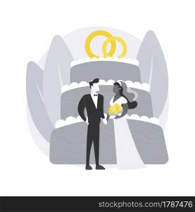 Mixed marriage abstract concept vector illustration. Interracial marriage, different races and religions, happy multiracial family, mixed couple, wedding day rings, traditional abstract metaphor.. Mixed marriage abstract concept vector illustration.