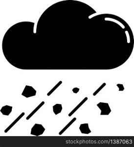 Mixed rain black glyph icon. Hailstorm, meteorology silhouette symbol on white space. Bad weather forecast, strong atmospheric precipitation. Raining cloud with hail vector isolated illustration. Mixed rain black glyph icon