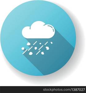 Mixed rain blue flat design long shadow glyph icon. Hailstorm, meteorology. Bad weather forecast, strong atmospheric precipitation. Raining cloud with hail silhouette RGB color illustration. Mixed rain blue flat design long shadow glyph icon