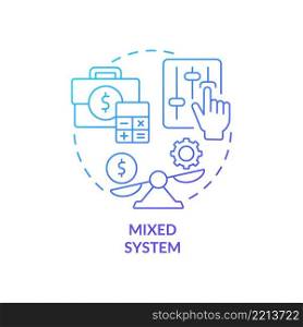Mixed system blue gradient concept icon. Public and private sectors. Economic systems types abstract idea thin line illustration. Isolated outline drawing. Myriad Pro-Bold fonts used. Mixed system blue gradient concept icon