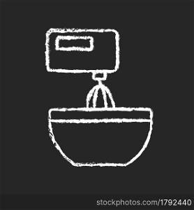 Mixer chalk white icon on dark background. Beating mixture step in cooking instruction. Stir ingredients with electric blender. Food preparation. Isolated vector chalkboard illustration on black. Mixer chalk white icon on dark background