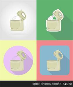 mixer household appliances for kitchen flat icons vector illustration isolated on background