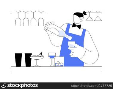 Mixing cocktail ingredients abstract concept vector illustration. Bartender adds ingredients to cocktail shaker, restaurant business, horeca industry, mixing process abstract metaphor.. Mixing cocktail ingredients abstract concept vector illustration.