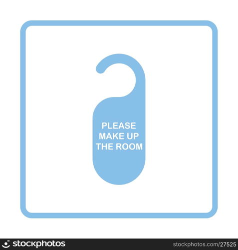 Mke up room tag icon. Blue frame design. Vector illustration.