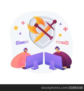 MMORPG abstract concept vector illustration. Browser MMORPG, massive multiplayer game, online pc role-playing games, story-driven quest, gaming app, avatar player scenario abstract metaphor.. MMORPG abstract concept vector illustration.