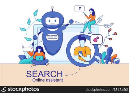 Mobile and PC Smart Search Online Assistant Welcoming on Display. Human Chating in Messengers, Searching Info. Virtual Technical Support. Chatbot gives Quick Answer, Finds Info. Business, Startup. Mobile and PC Smart Search Online Assistant