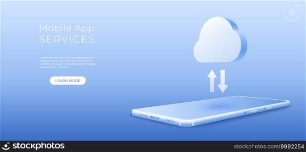 Mobile app online service with digital cloud technology background. Vector art illustration
