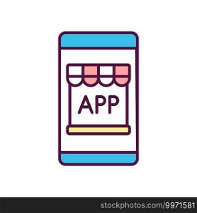 Mobile app store RGB color icon. Platform for purchasing application. Internet marketplace. E-commerce content distribution. Online retail for IT projects. Isolated vector illustration. Mobile app store RGB color icon
