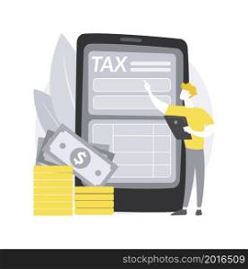 Mobile app tax filing software abstract concept vector illustration. Tax applications for smartphone and tablet, e-file your income statement online, live chat, IRS form abstract metaphor.. Mobile app tax filing software abstract concept vector illustration.