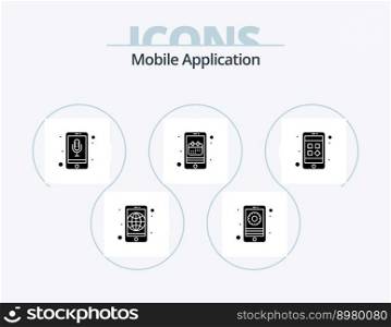 Mobile Application Glyph Icon Pack 5 Icon Design. application. date. audio recognition. calendar. agenda
