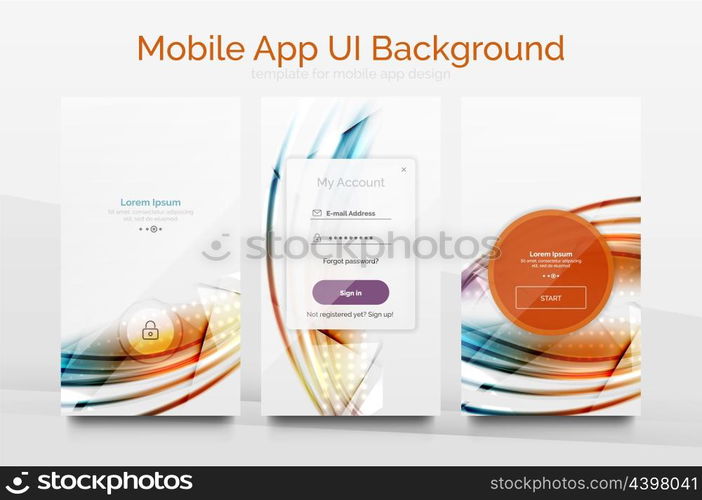 Mobile application interface background, user interface - UI. Smartphone screen mockup gui - wave pattern