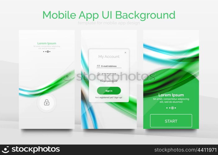 Mobile application interface background, user interface - UI. Smartphone screen mockup gui - wave pattern