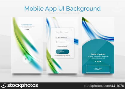 Mobile application interface background, user interface - UI. Smartphone screen mockup gui - wave pattern