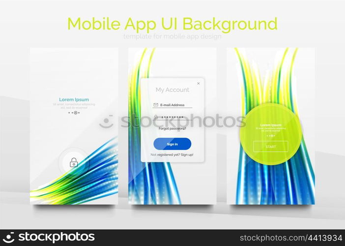 Mobile application interface background, user interface - UI. Smartphone screen mockup gui - wave pattern