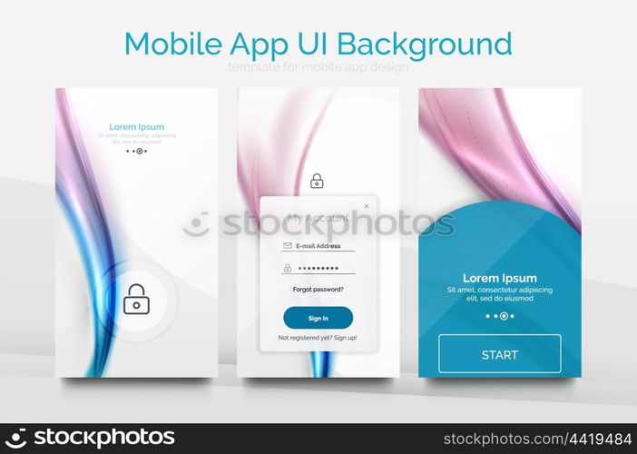 Mobile application interface background, user interface - UI. Smartphone screen mockup gui - wave pattern