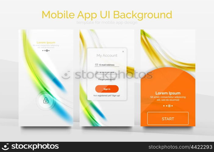 Mobile application interface background, user interface - UI. Smartphone screen mockup gui - wave pattern