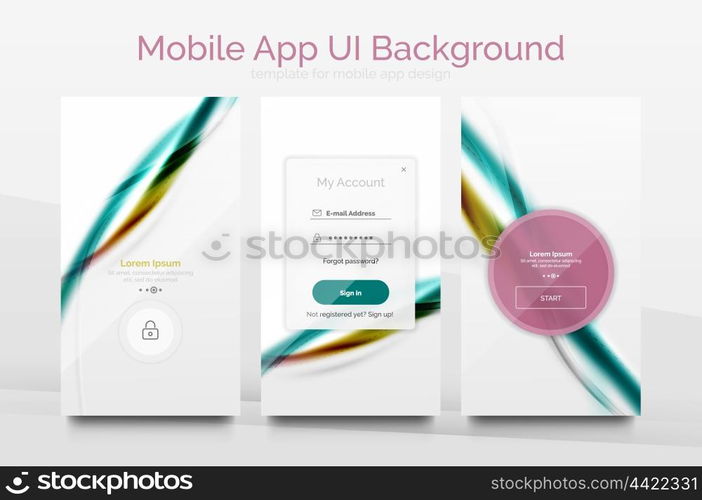 Mobile application interface background, user interface - UI. Smartphone screen mockup gui - wave pattern