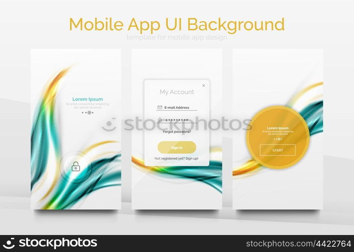 Mobile application interface background, user interface - UI. Smartphone screen mockup gui - wave pattern
