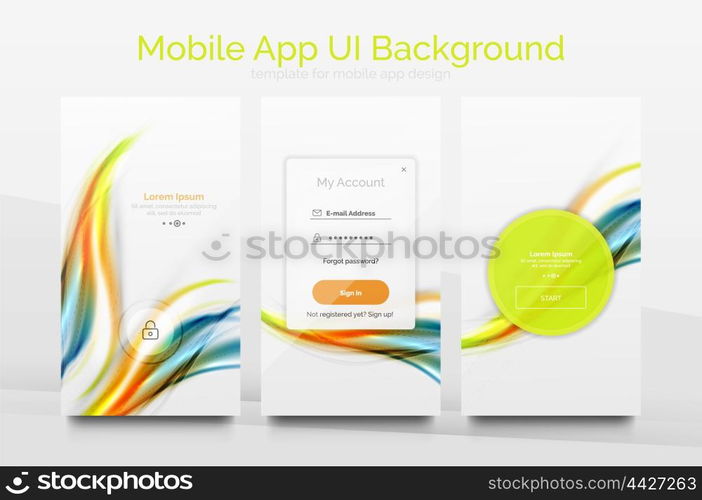 Mobile application interface background, user interface - UI. Smartphone screen mockup gui - wave pattern