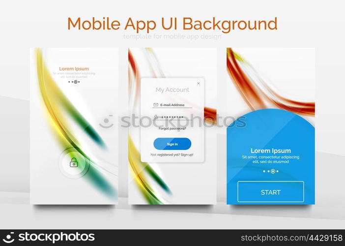 Mobile application interface background, user interface - UI. Smartphone screen mockup gui - wave pattern