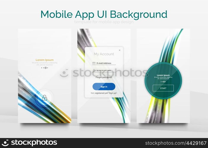Mobile application interface background, user interface - UI. Smartphone screen mockup gui - wave pattern