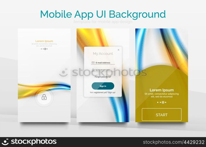 Mobile application interface background, user interface - UI. Smartphone screen mockup gui - wave pattern
