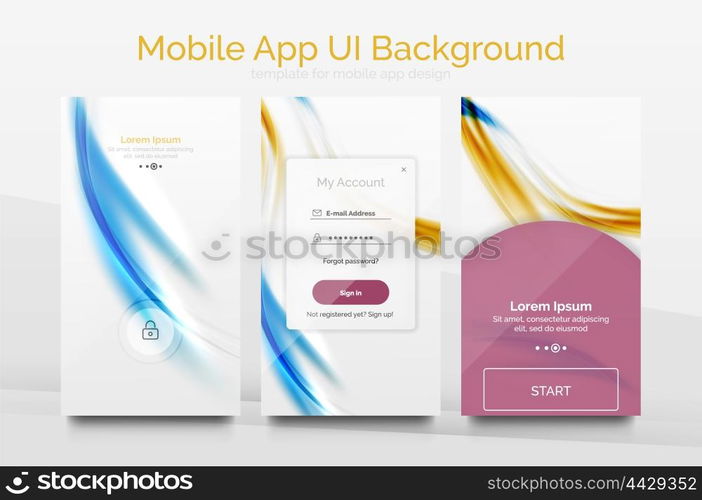 Mobile application interface background, user interface - UI. Smartphone screen mockup gui - wave pattern