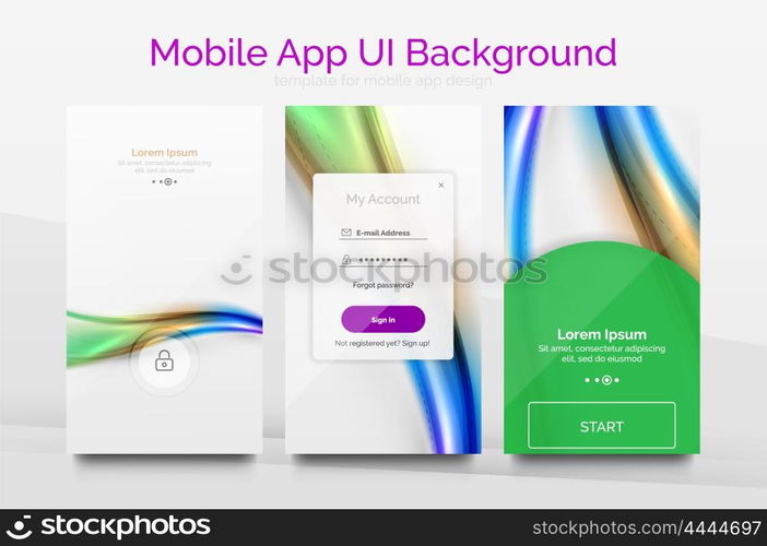 Mobile application interface background, user interface - UI. Smartphone screen mockup gui - wave pattern