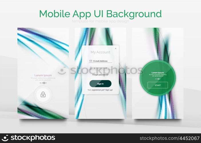 Mobile application interface background, user interface - UI. Smartphone screen mockup gui - wave pattern