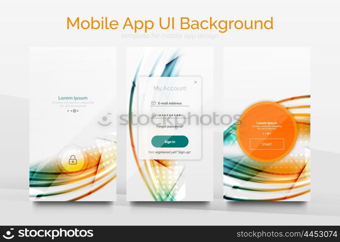 Mobile application interface background, user interface - UI. Smartphone screen mockup gui - wave pattern