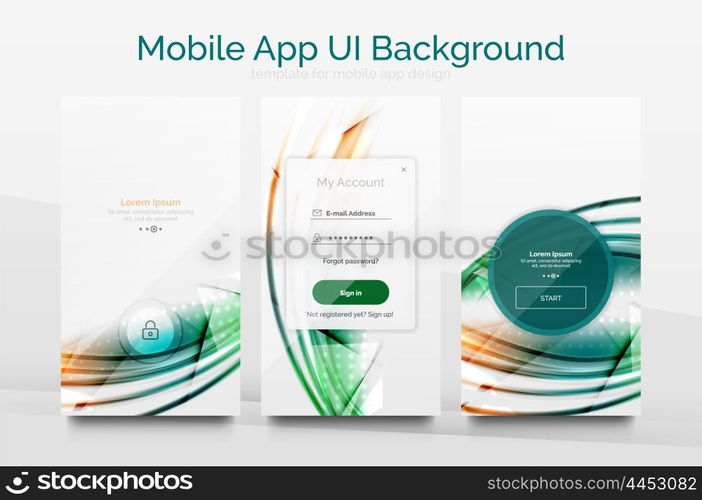 Mobile application interface background, user interface - UI. Smartphone screen mockup gui - wave pattern
