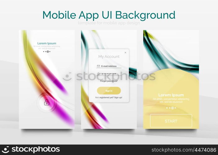 Mobile application interface background, user interface - UI. Smartphone screen mockup gui - wave pattern
