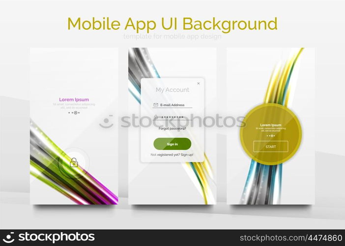 Mobile application interface background, user interface - UI. Smartphone screen mockup gui - wave pattern