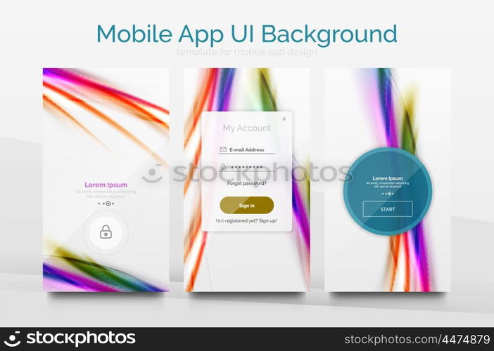 Mobile application interface background, user interface - UI. Smartphone screen mockup gui - wave pattern
