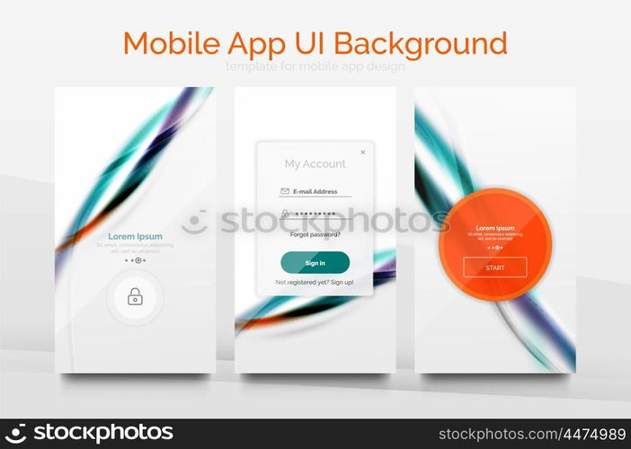 Mobile application interface background, user interface - UI. Smartphone screen mockup gui - wave pattern