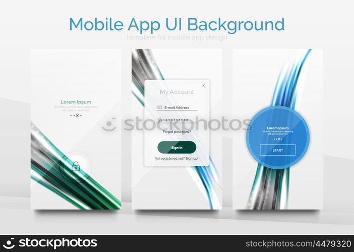 Mobile application interface background, user interface - UI. Smartphone screen mockup gui - wave pattern
