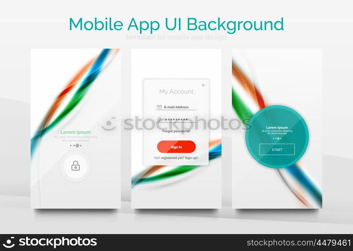 Mobile application interface background, user interface - UI. Smartphone screen mockup gui - wave pattern